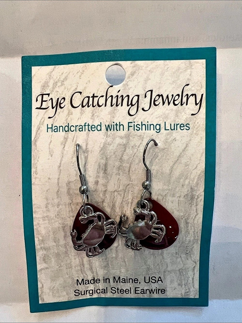 Eye Catching Jewelry Fishing Lure Crab Earrings Red & Silver